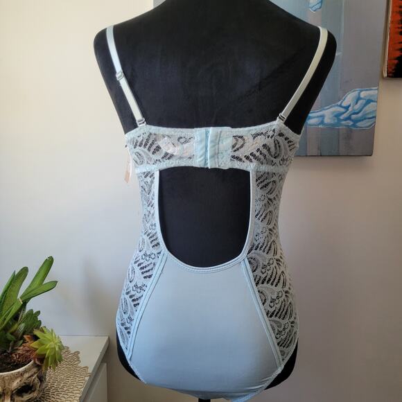 NWT French Affair Diamant Lace Bodysuit L Blue Omphalodes Push-Up Multiway - Picture 3 of 7